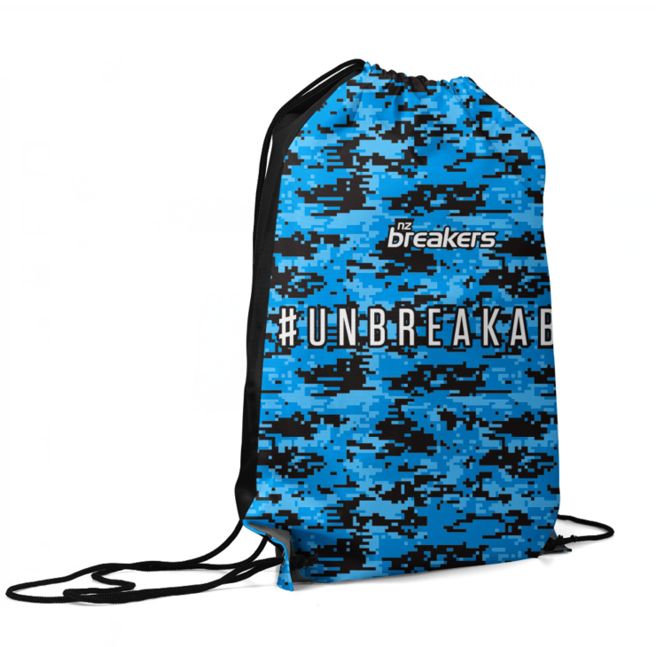 Product image of the NZ Breakers back sack with a digital camo pattern